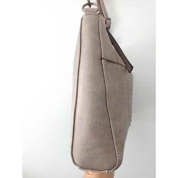 Sam & Hadley Adjustable Crossbody Shoulder Bag Vegan Perforated Light Gray - Picture 8 of 12